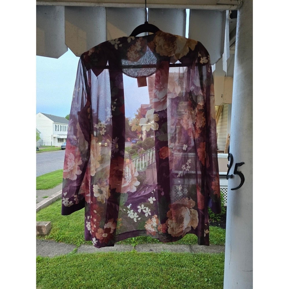 Vintage 80's Haband! Purple Floral Open Sheer Cardigan & Matching Dress Sz 12 - Picture 12 of 12